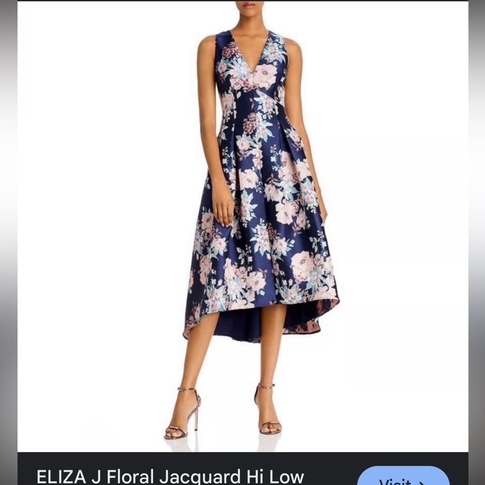 Eliza J Navy and Pink Floral jacquard high low gown size 8 NWT - Picture 1 of 4